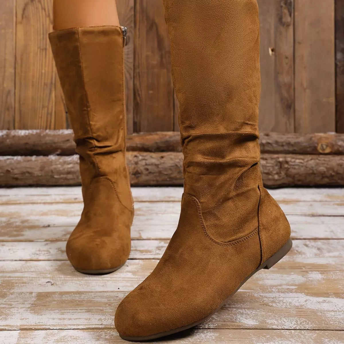 Round Toe Side Zip Boots