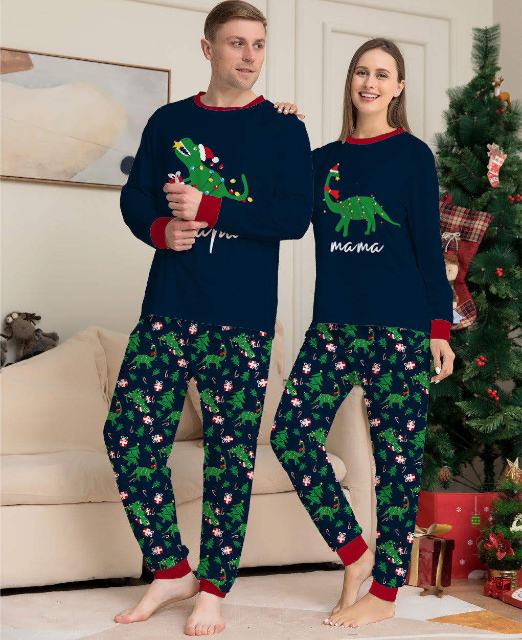New Dinosaur Letter Print Christmas Parent Child Pajama Set