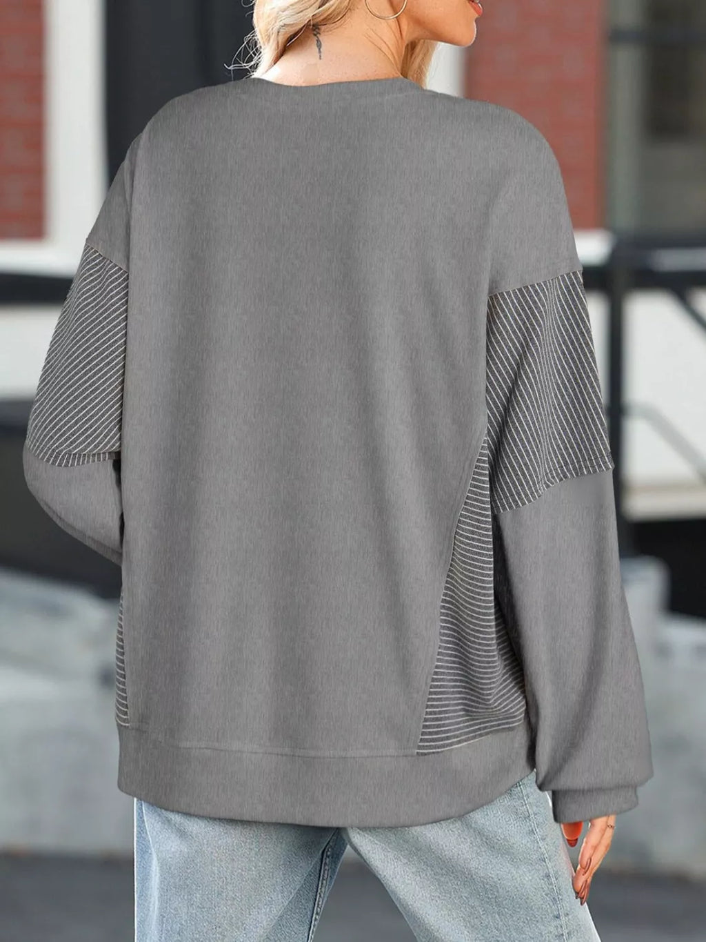 Color Block Striped Sleeve Casual Sweatshirt