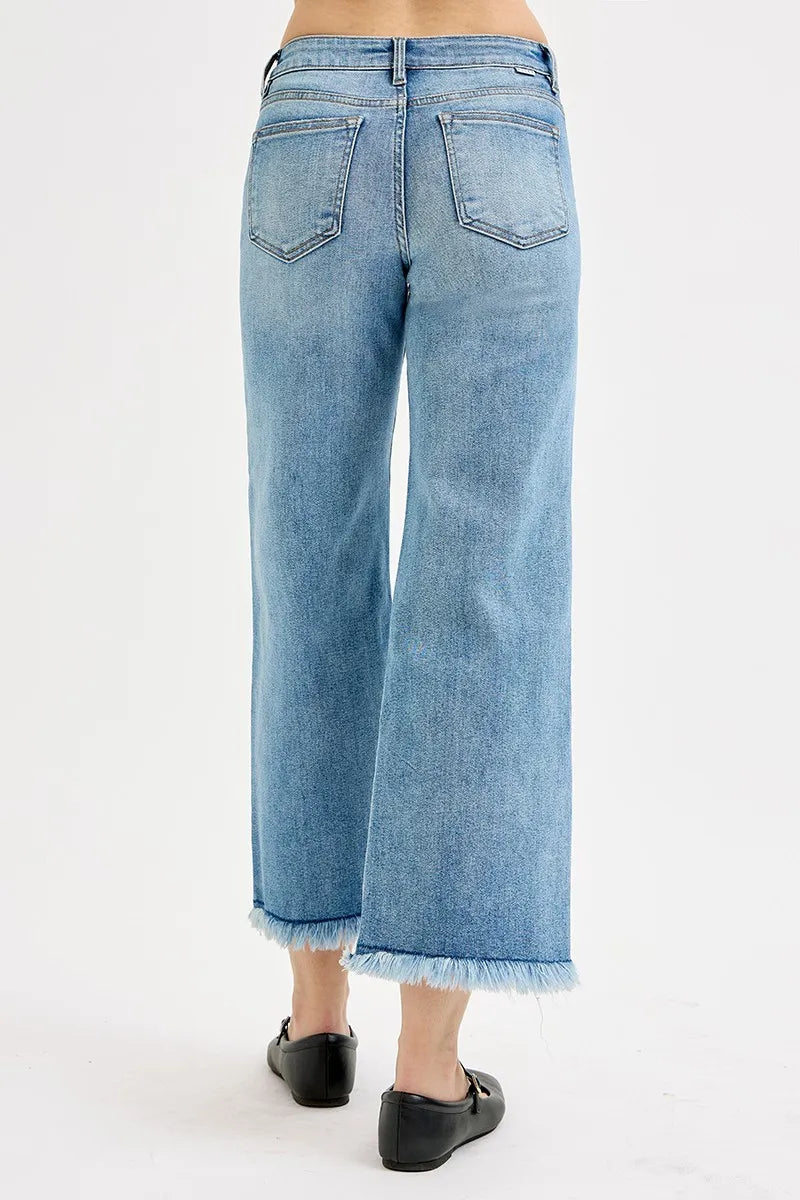 RISEN Full Size Mid Rise Crop Wide Leg Jeans Plus Size