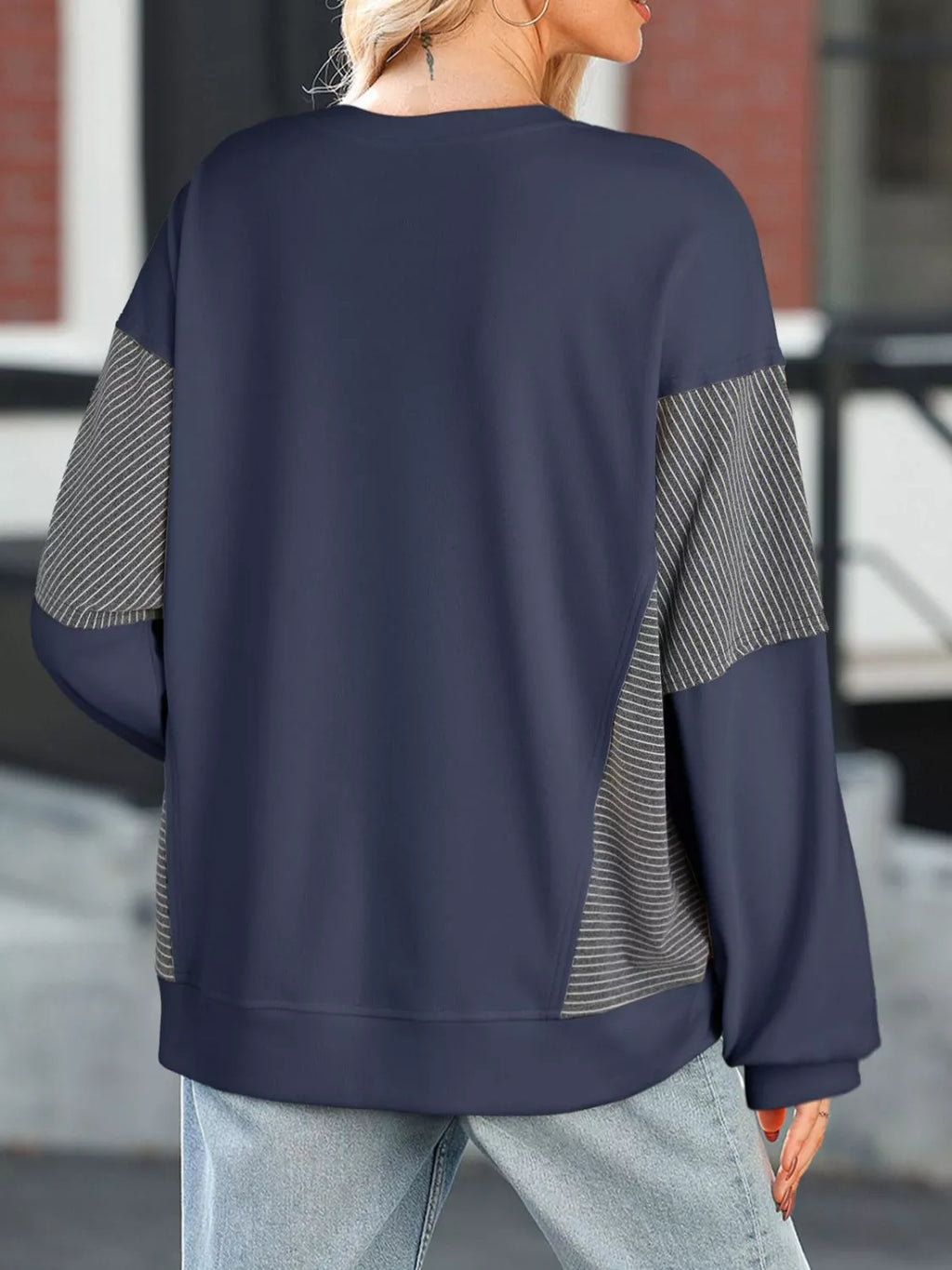 Color Block Striped Sleeve Casual Sweatshirt