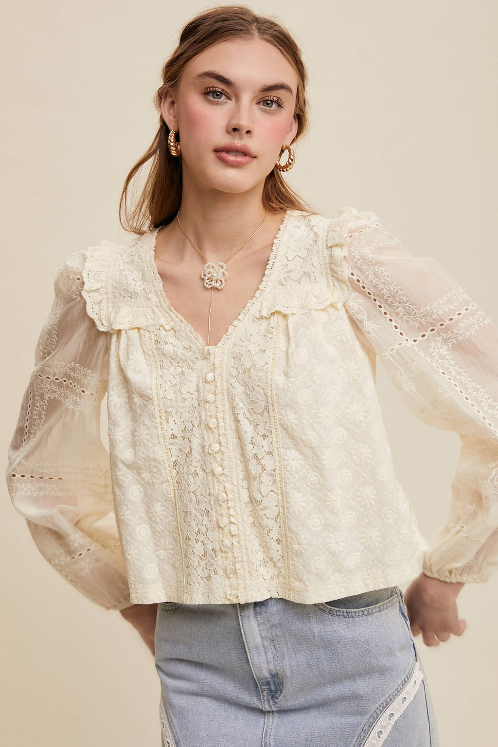Lina Delicate Embroidered Lace Blouse