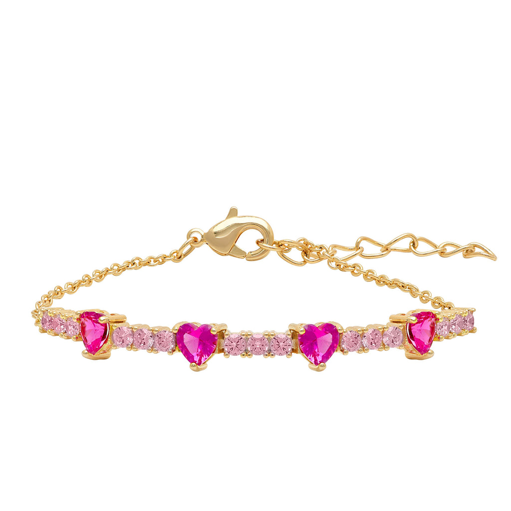 CZ Hearts Bracelet - 2-Tone Pink