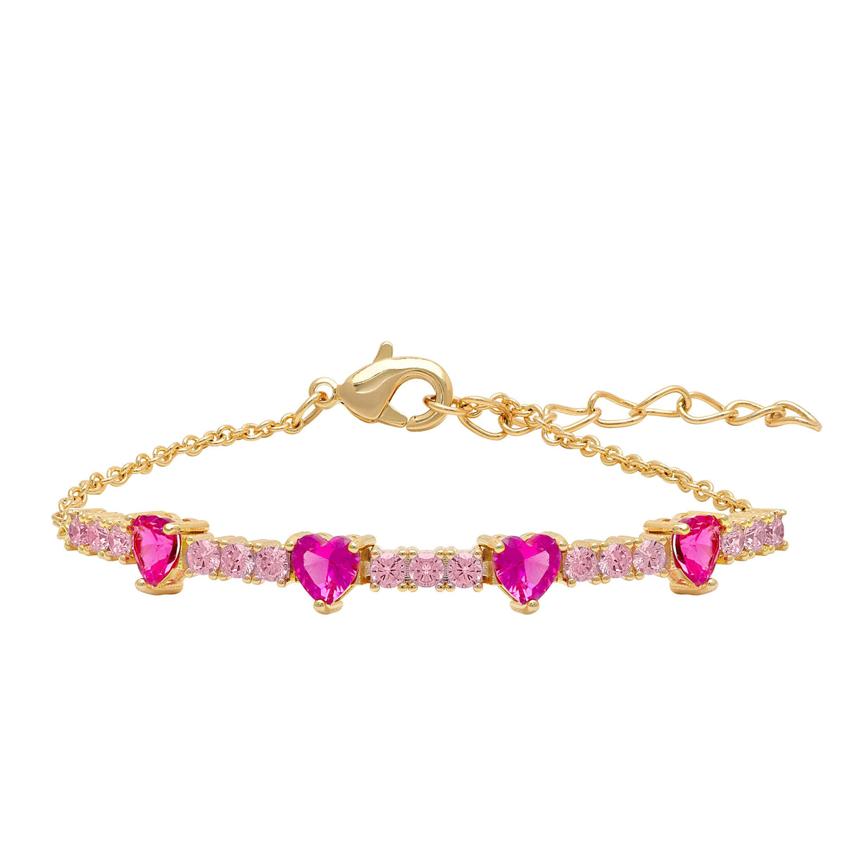 CZ Hearts Bracelet - 2-Tone Pink