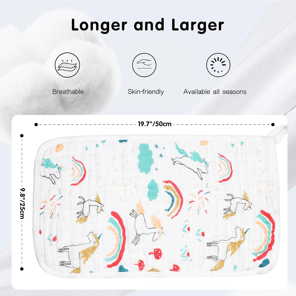 Muslin Burp Cloths Cotton 20x10inch 25x50cm Hand Washcloths For Baby, Super Soft And Absorbent 6 Layers Baby Burping Cloth For Boys Girls 6 Pack