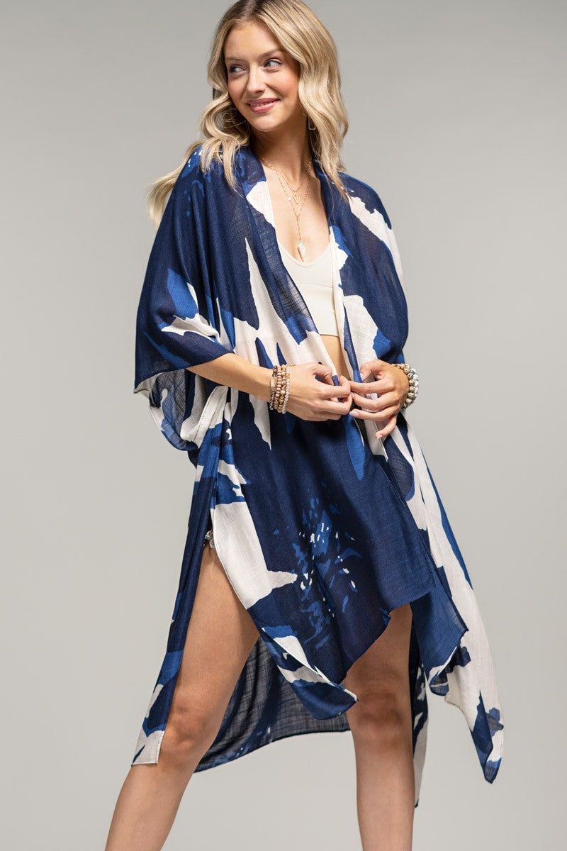 Ocean Bloom Kimono Wrap Navy