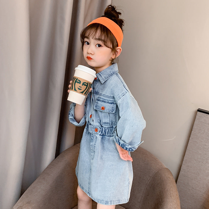 Girls Korean style tooling denim princess dress