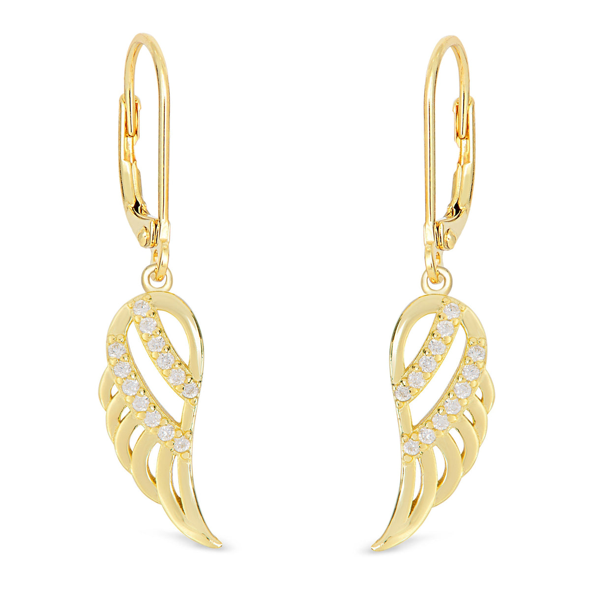 CZ Angel Wing Leverback Earrings in 18k Gold over Sterling Silver