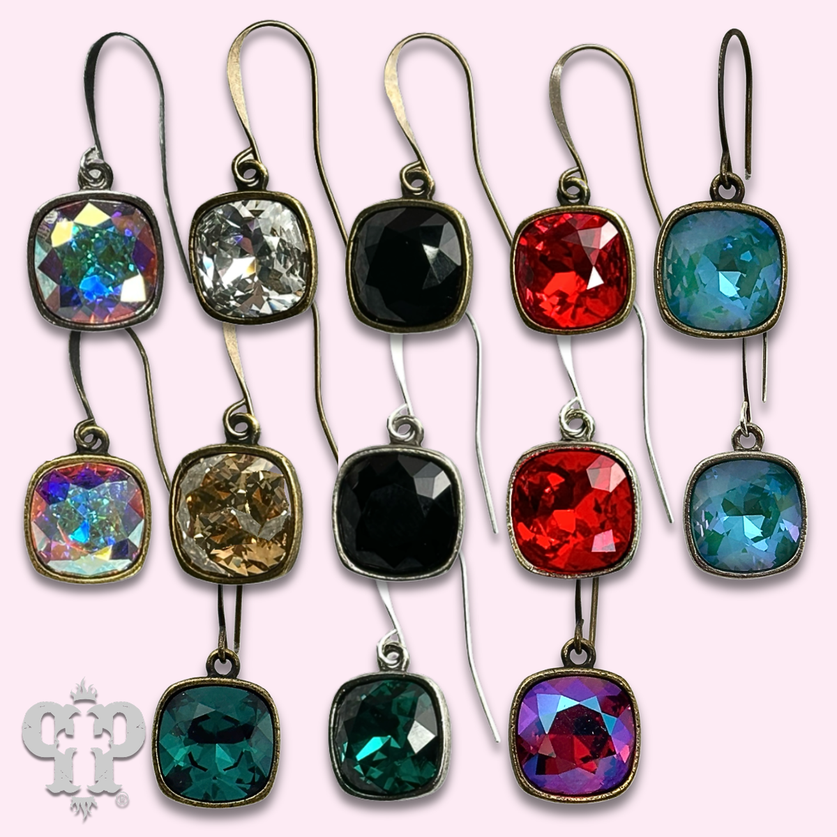 Square crystal earring with 12mm crystals from Swarovski®