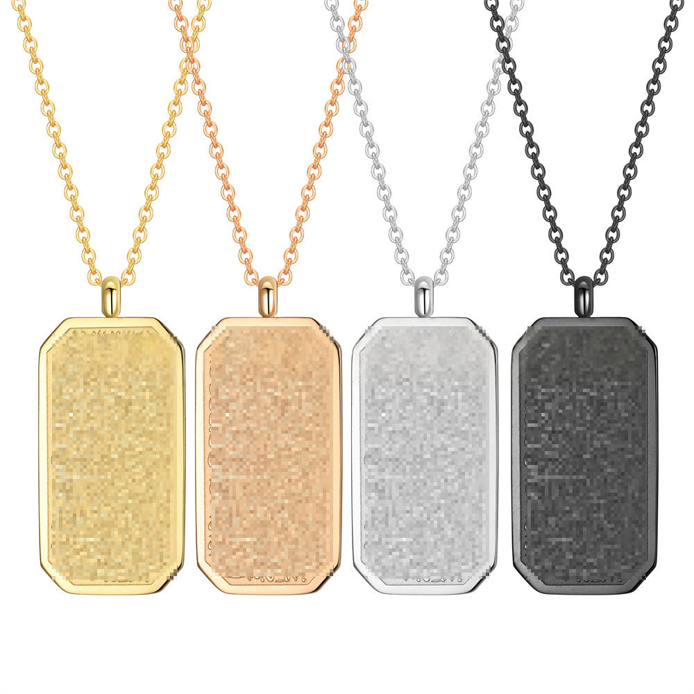 Stainless Steel Octagonal Pendant With Embossed Finish Titanium Steel Necklace