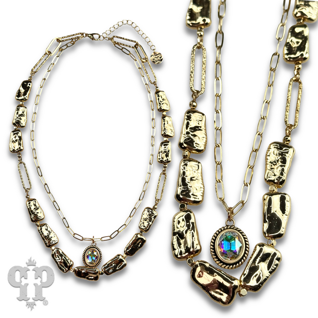 Acrylic stick pearl and crystal necklace