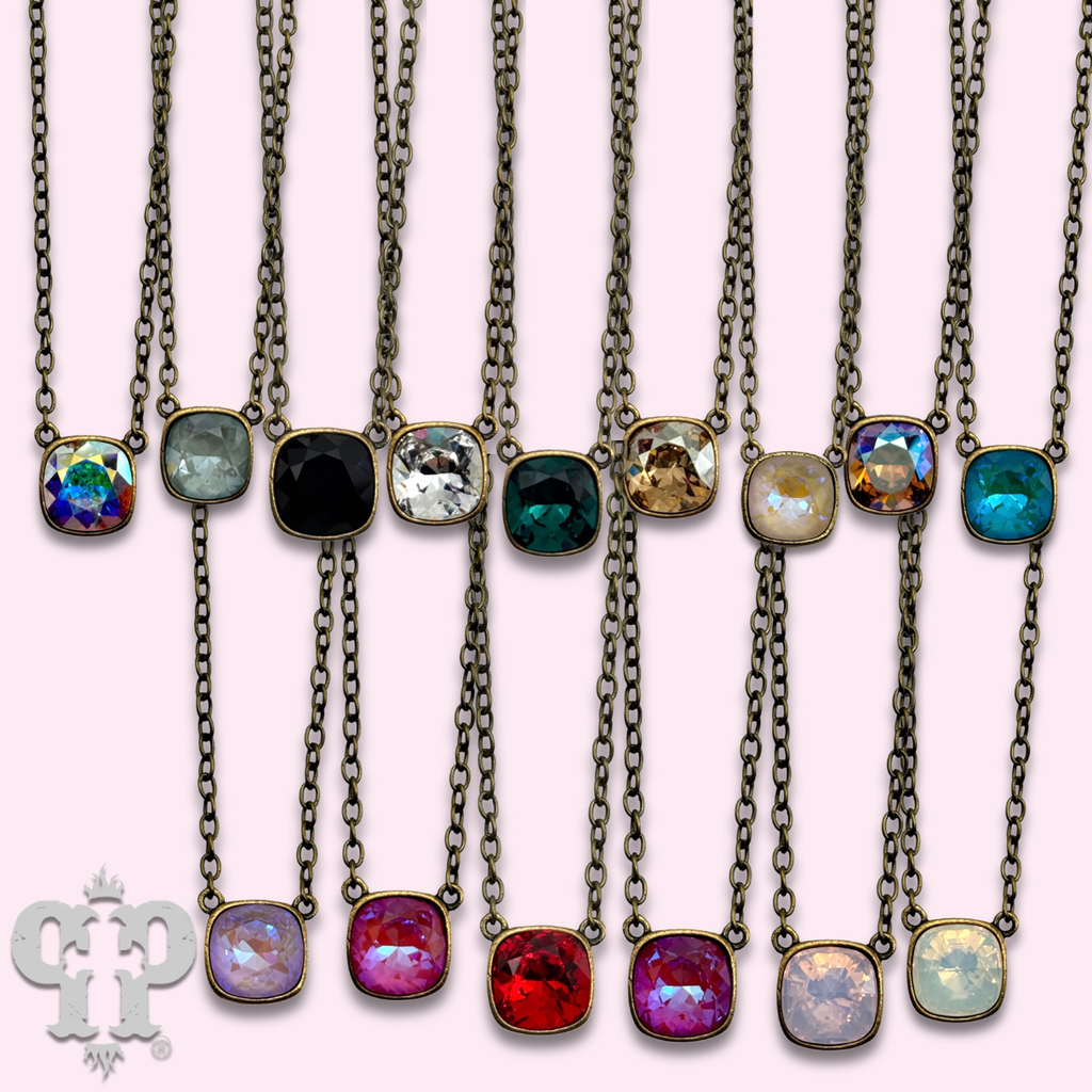 Square crystal from Swarovski® chain necklace, 12mm