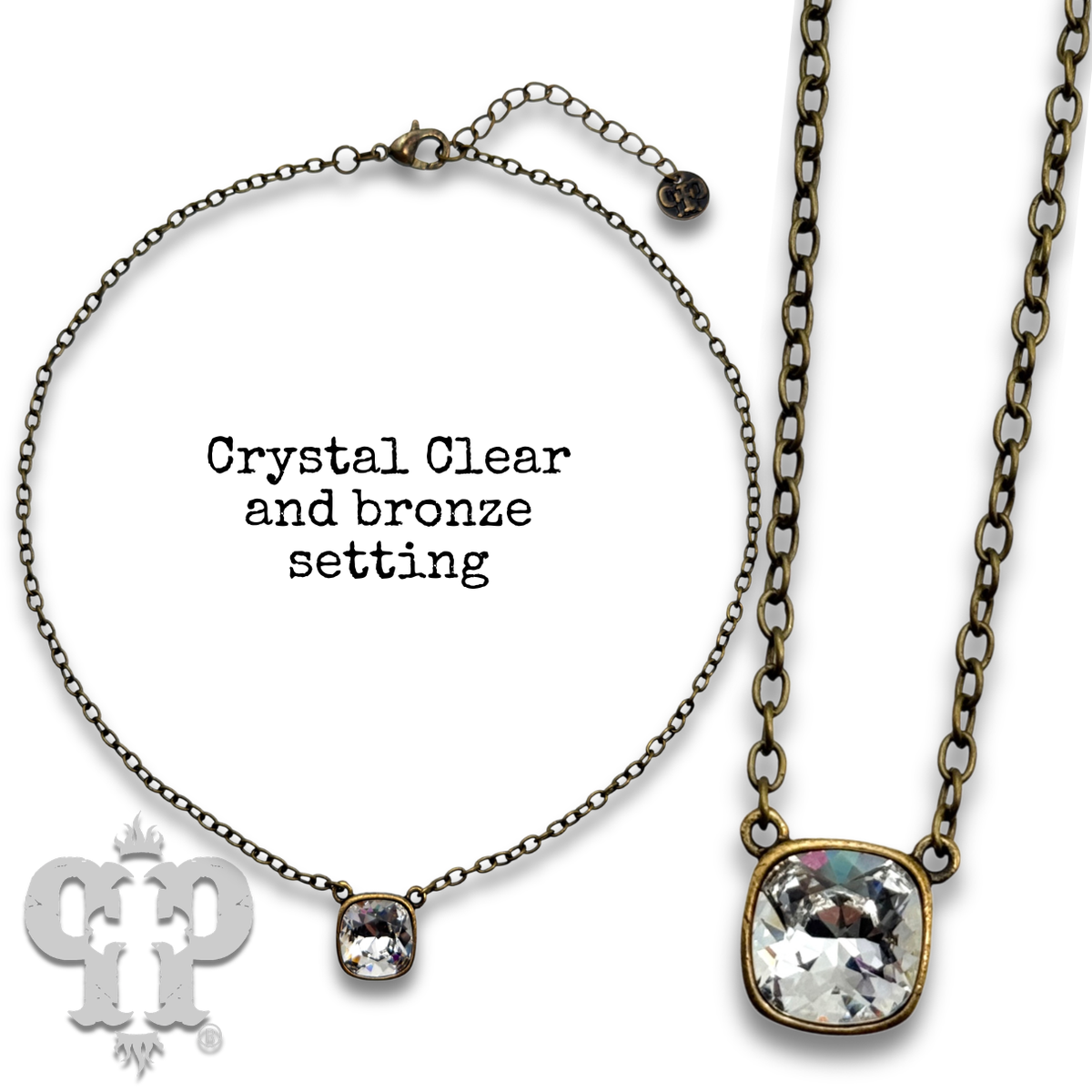 Square crystal from Swarovski® chain necklace, 12mm