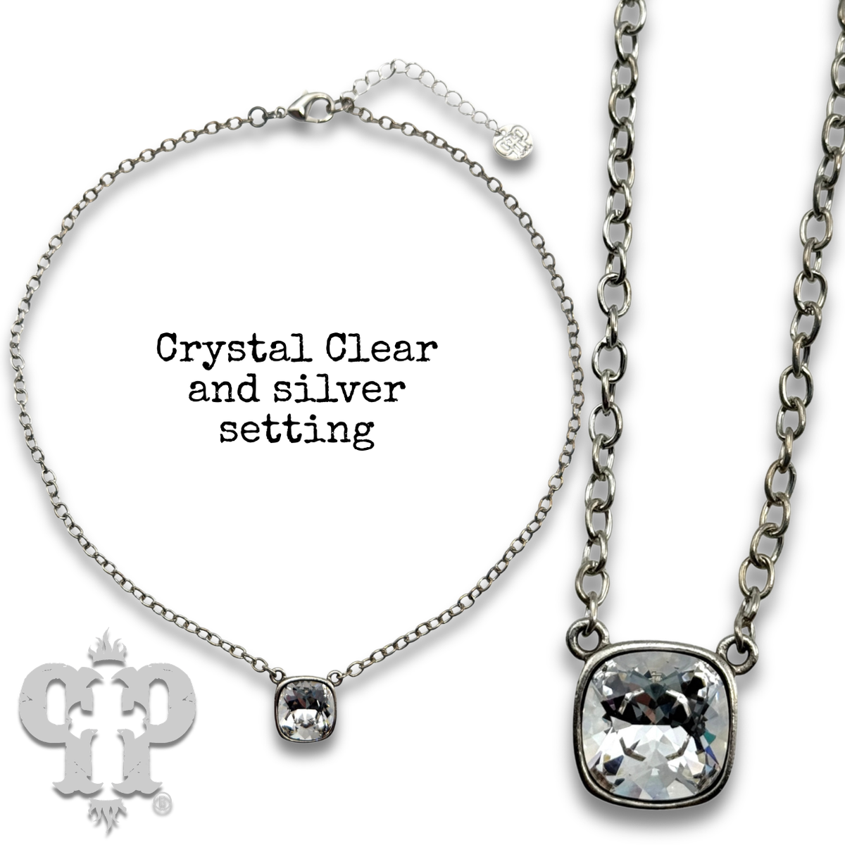 Square crystal from Swarovski® chain necklace, 12mm