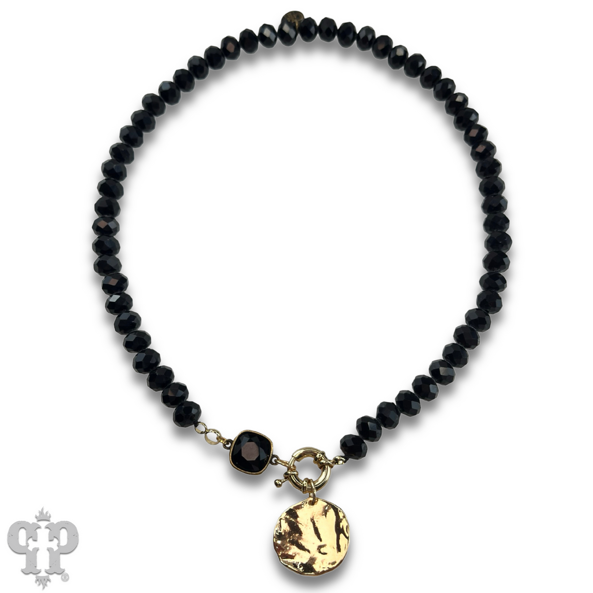 Gold disc necklace with Austrian crystal - LC