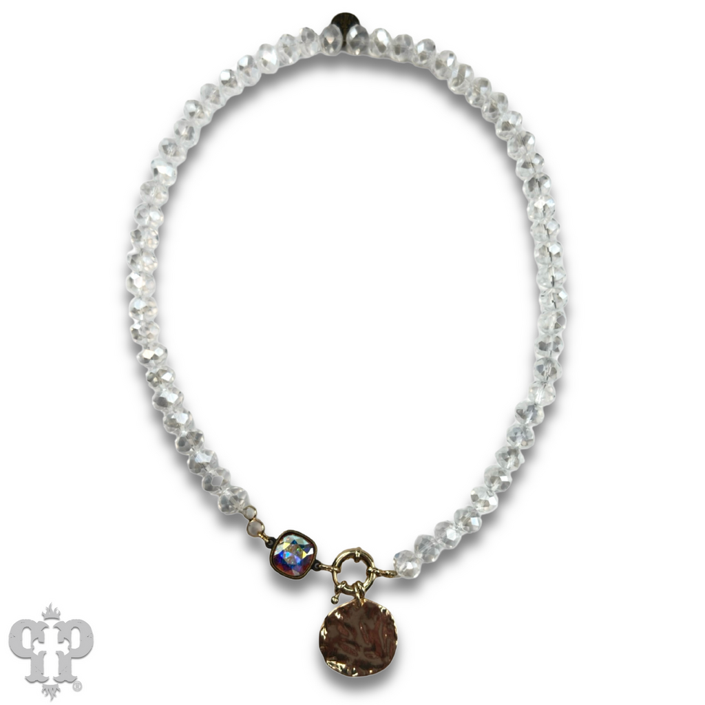 Gold disc necklace with Austrian crystal - LC
