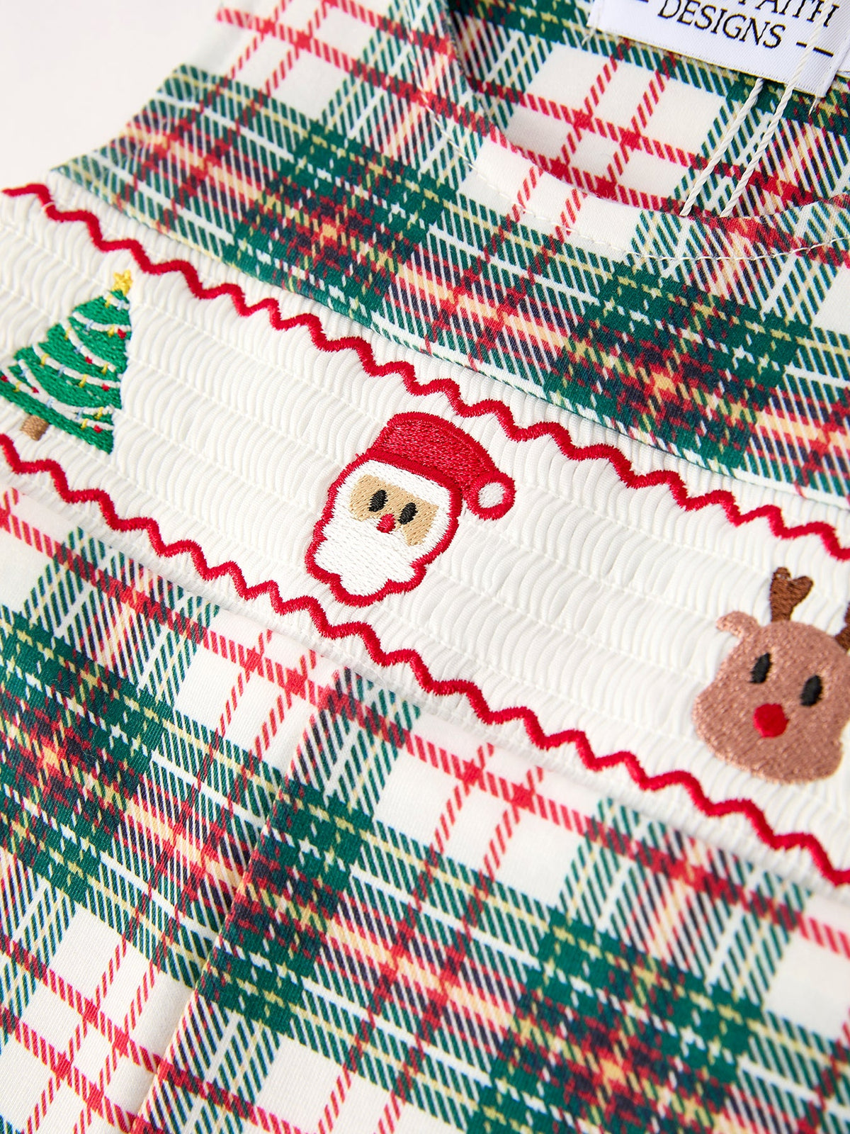 Christmas Jonjon Plaid Smocking Embroidered Boys Romper