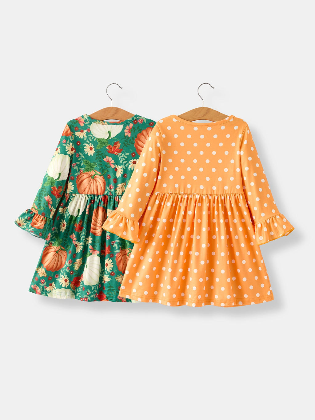 Thanksgiving Day Fall Girls Set Of 2 Pcs In One Package Pumpkin Print Dress