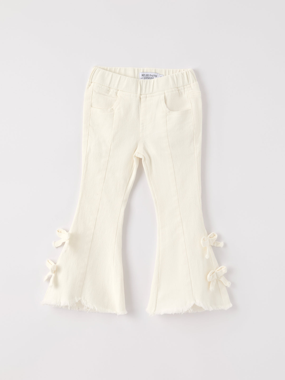 Charming White Denim Pants with Cute Bows
