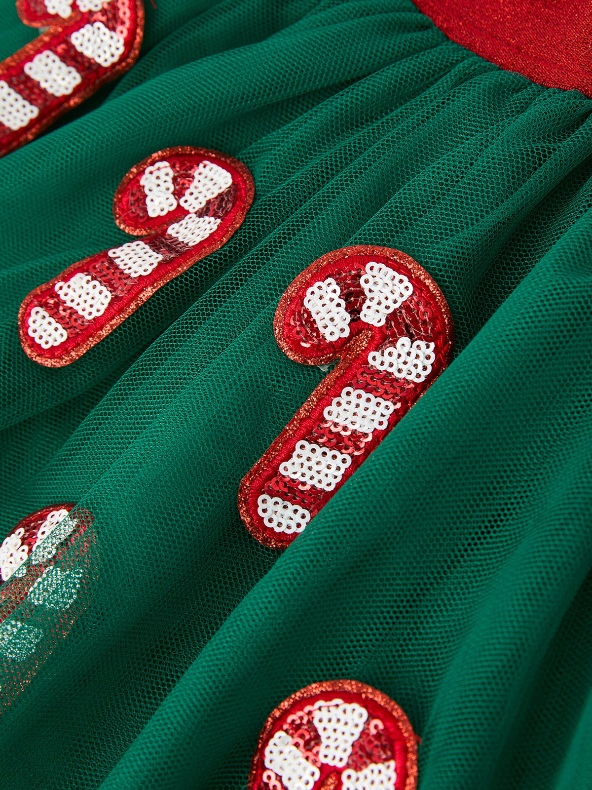 Christmas Candy Cane Sequin Applique Green Tulle Skirt