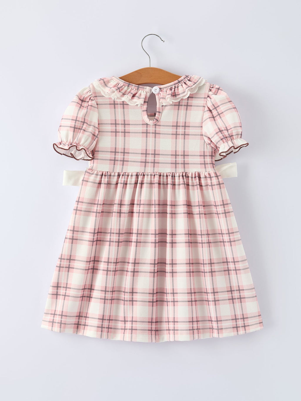 Western Horse Embroidered Smocked Plaid Girls Dress