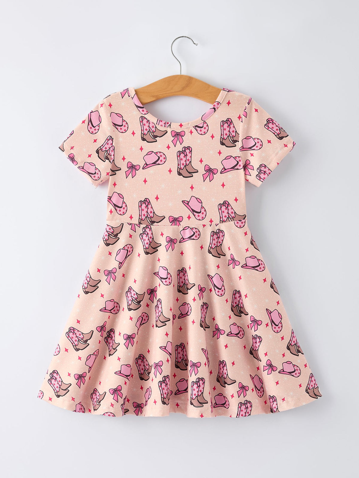Western Print Girl Short Sleeve Dress