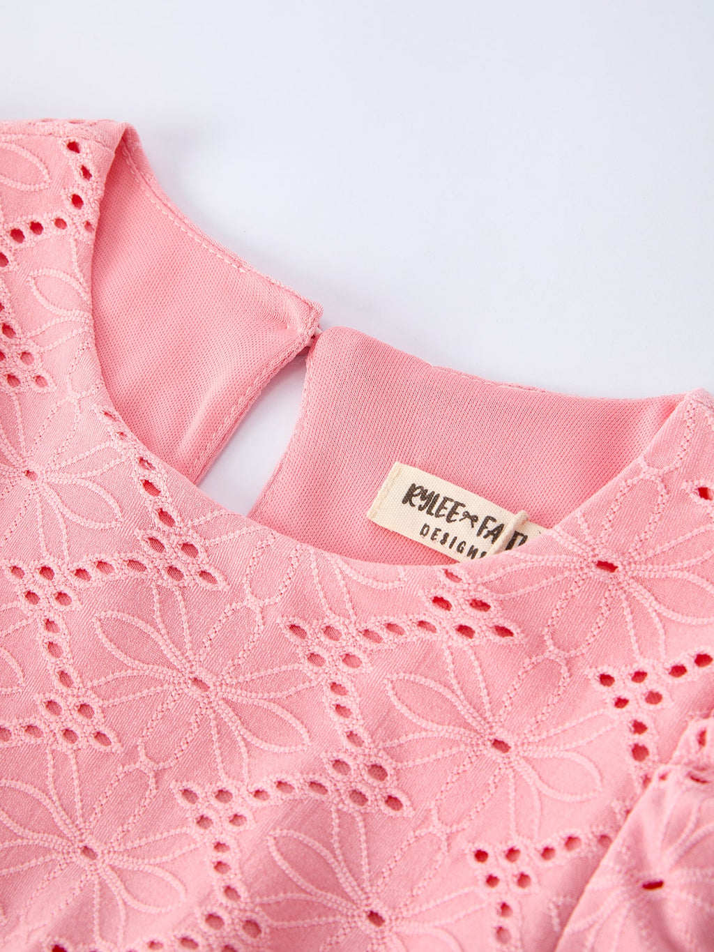 Pink Eyelet Embroidered Girl Short Sleeve Dress