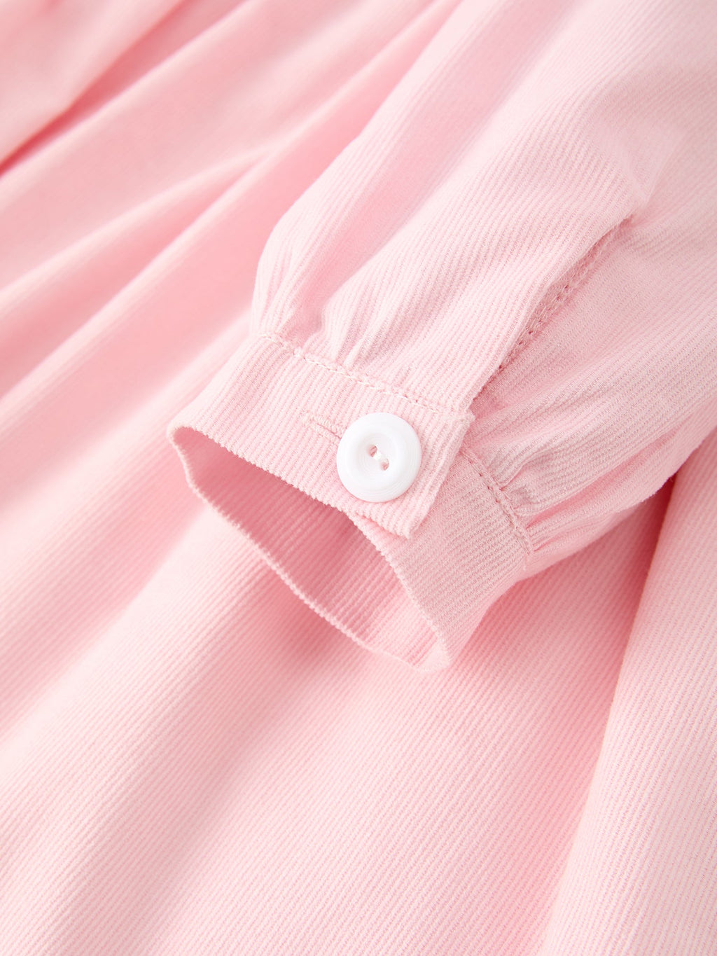 Fall Pink Smocked Girls Corduroy Dress Peter Pan Collar Long Sleeve Floral Detail