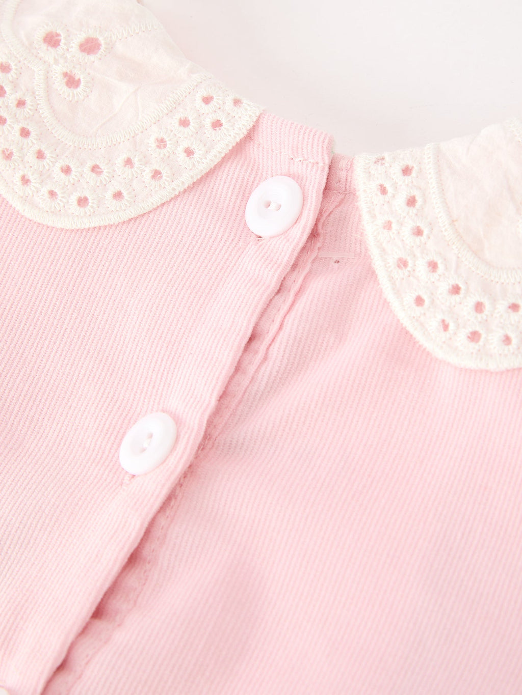Fall Pink Smocked Girls Corduroy Dress Peter Pan Collar Long Sleeve Floral Detail