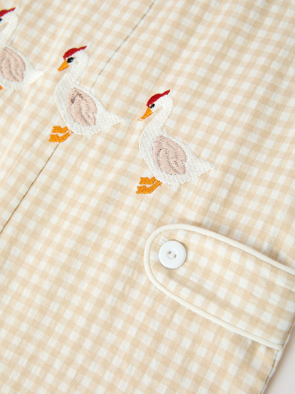Goose Embroidered Beige Plaid Baby Boys Jonjon