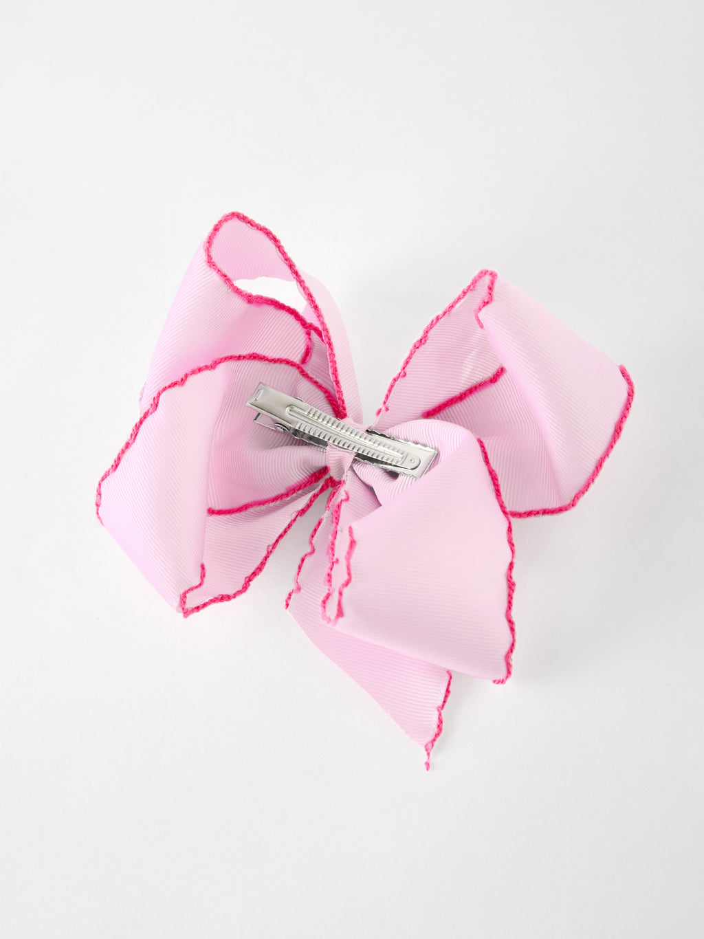Girls' Christmas Santa Embroidered 6.25" Hair Bow – White/Pink