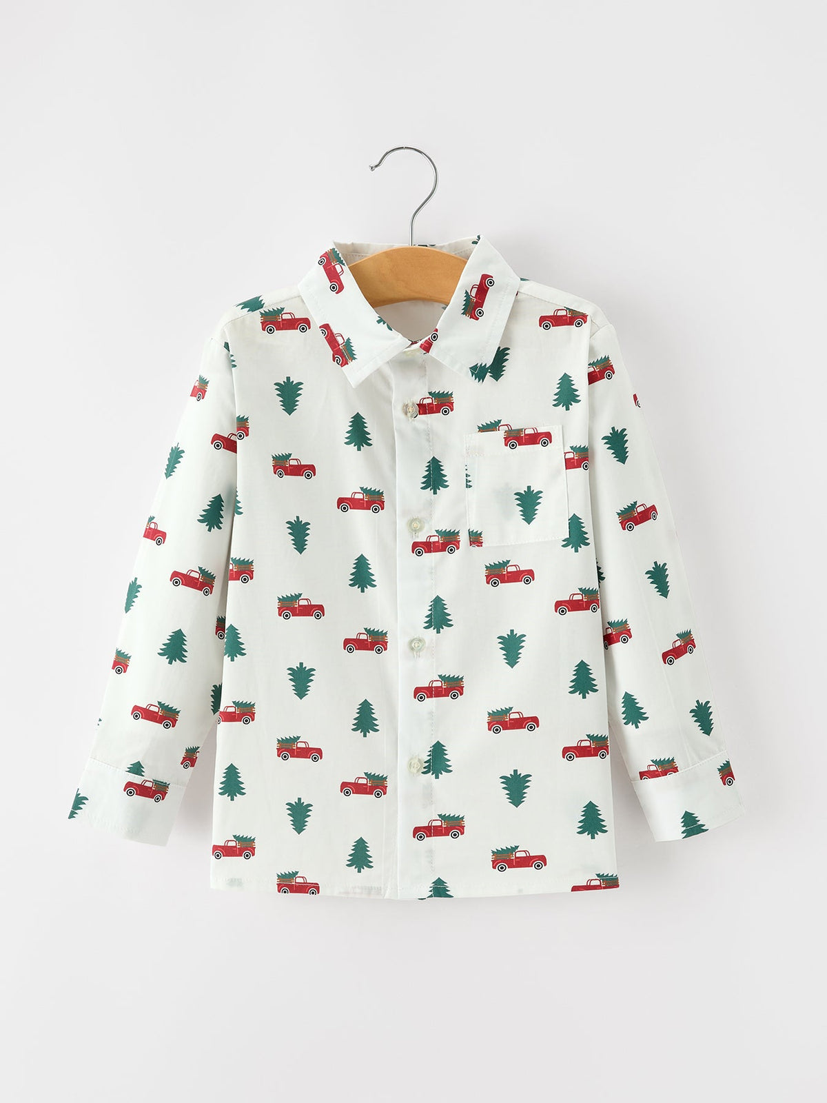 Christmas Boys Christmas Tree Truck Print Shirt & Red Suspender Pants Set