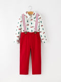Christmas Boys Christmas Tree Truck Print Shirt & Red Suspender Pants Set