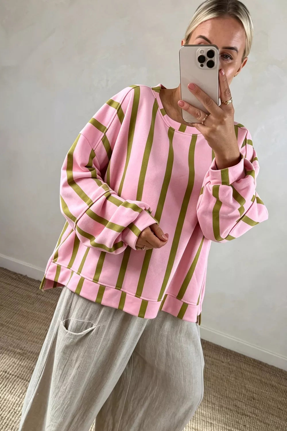 Striped Dropped Shoulder Oversized Sweatshirt