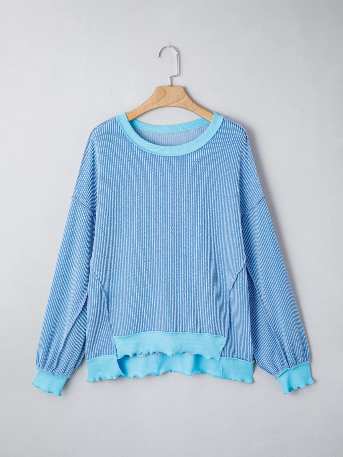Twisted Rib Uneven Hem Drop Shoulder Loose Knit Top