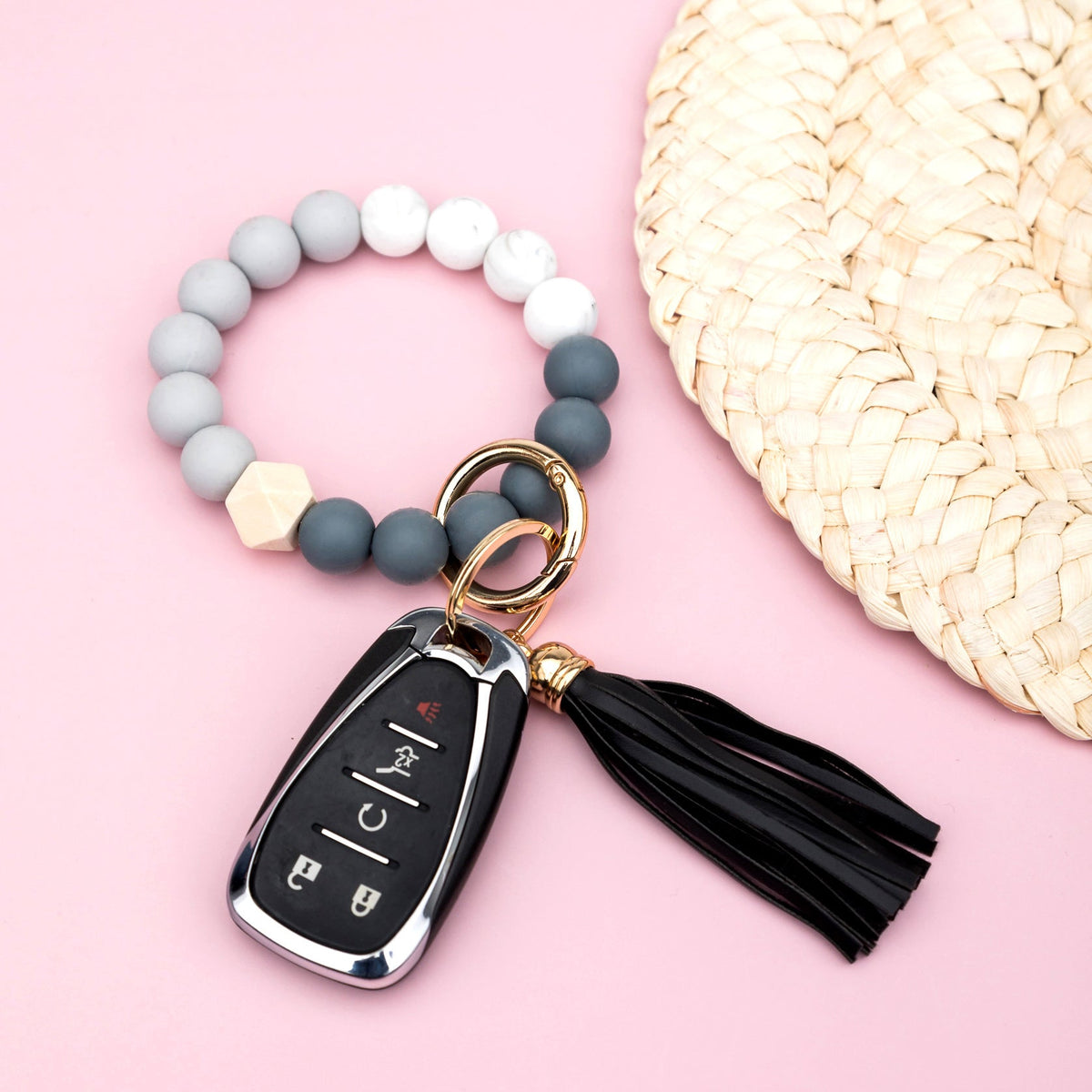 Silicone Color Block Key Ring Bracelet