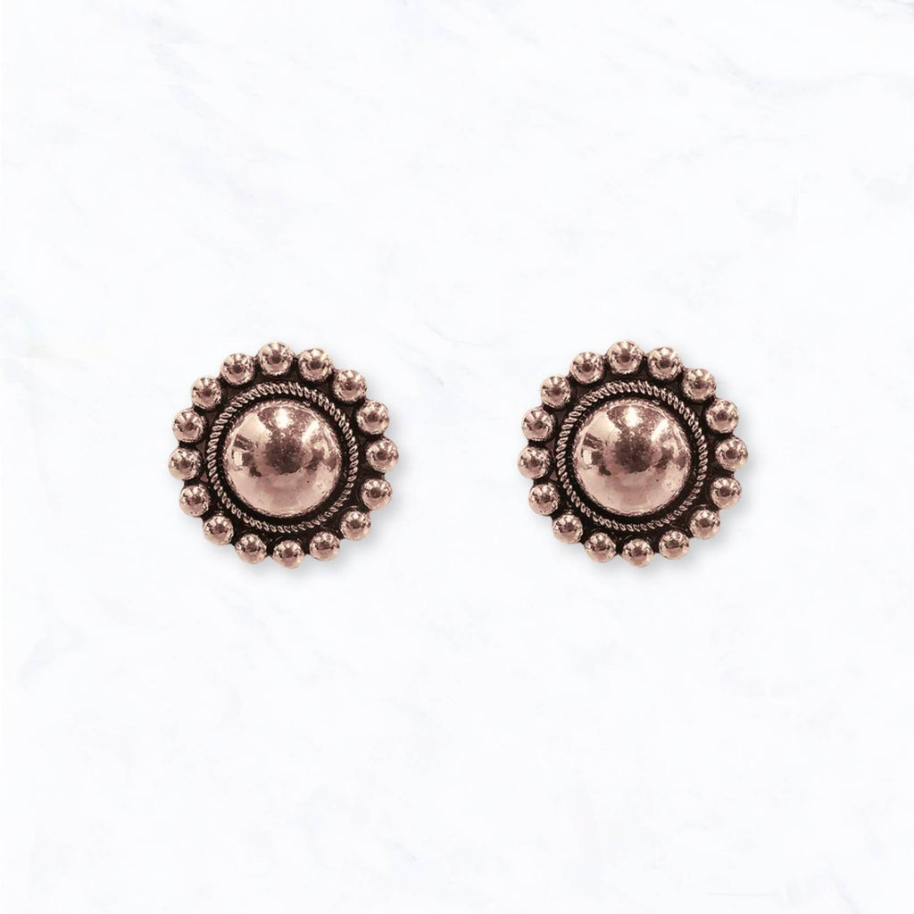 Western Vintage Concho Stud Earrings: Copper