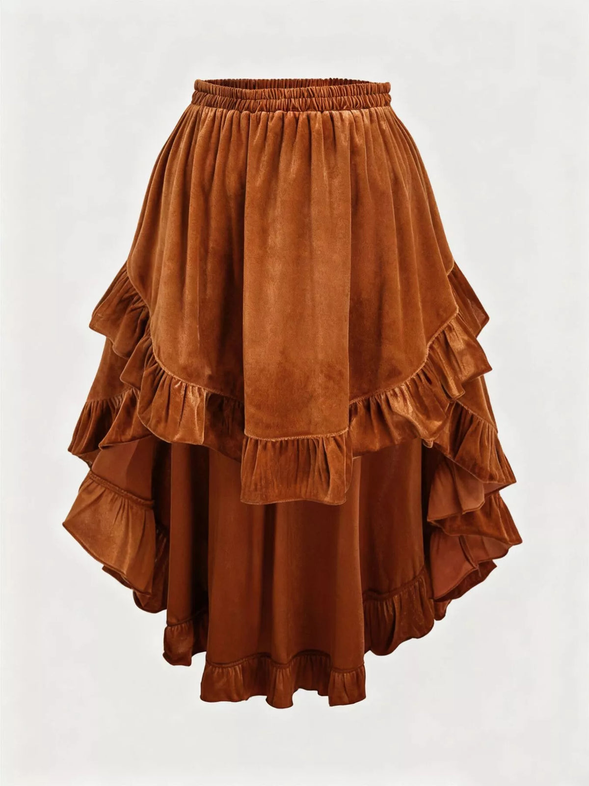 Ruffled Velvet Elastic Waist Skirt