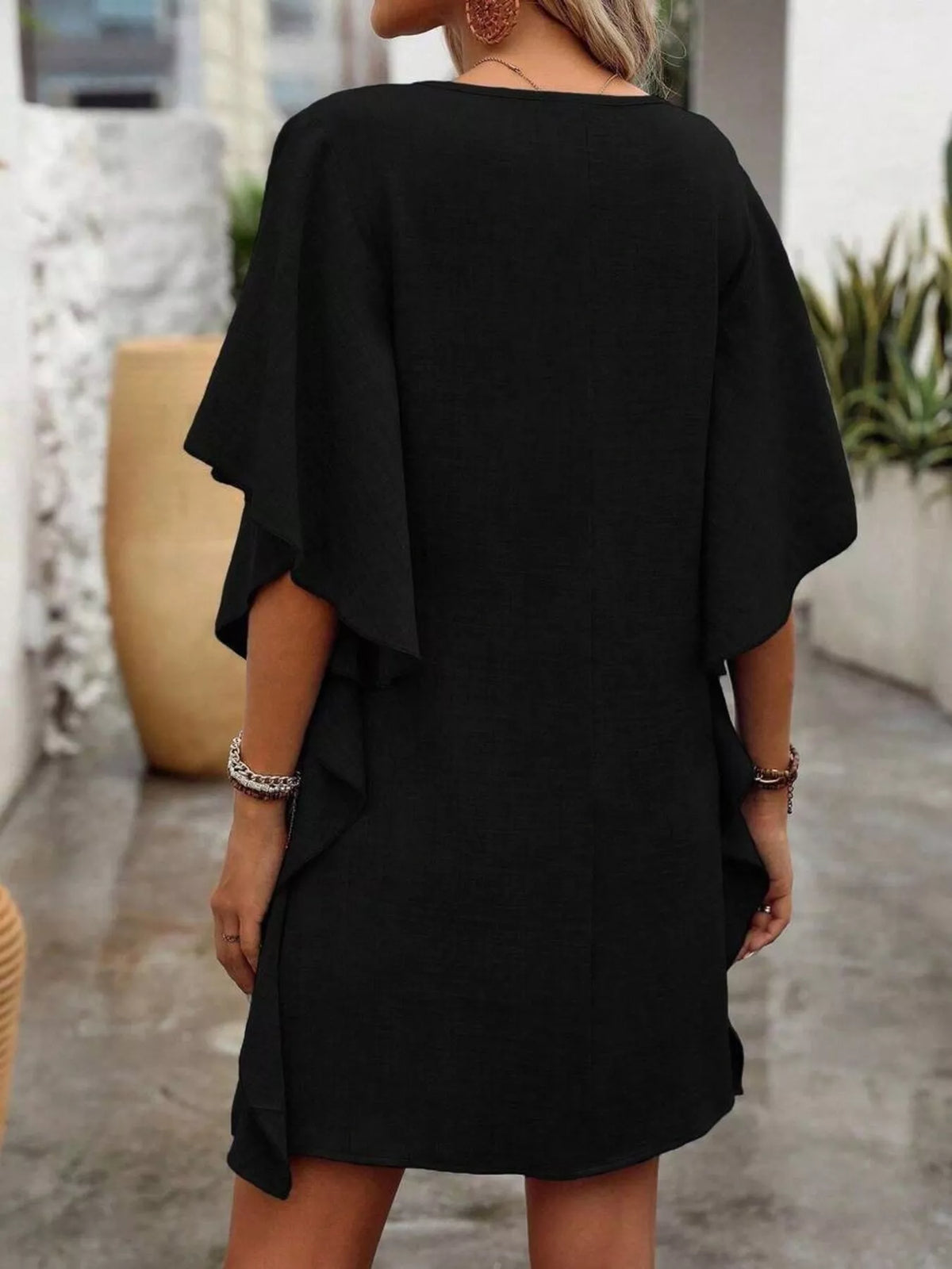 Ruffled Flutter Sleeve V-Neck Mini Dress