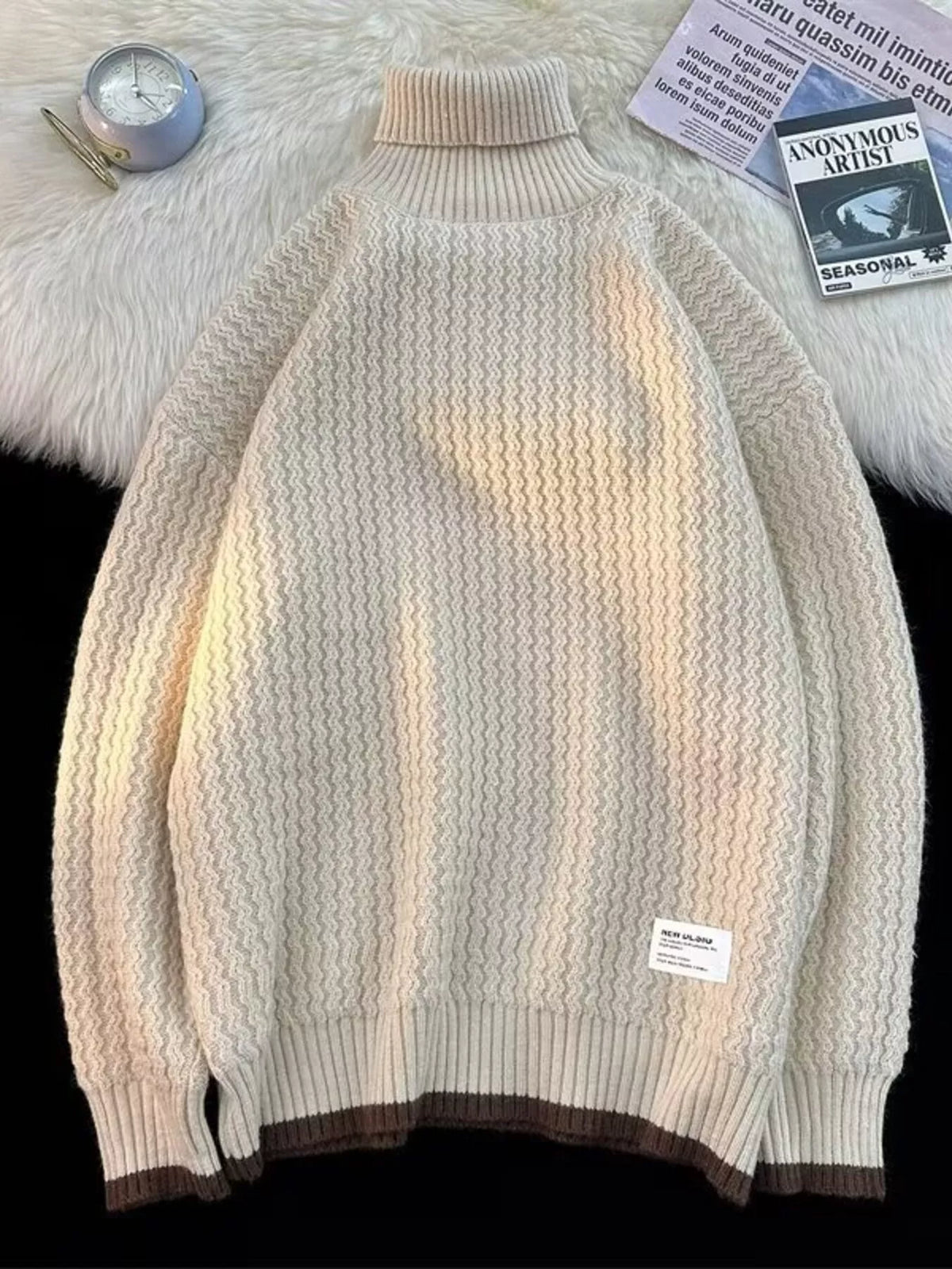 Men's Textured Knit Turtleneck Sweater