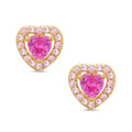 CZ Heart Halo Stud Earrings - 2-Tone Pink
