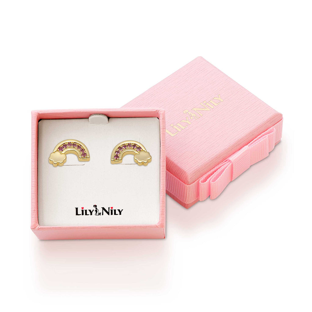 Pink CZ Rainbow Stud Earrings
