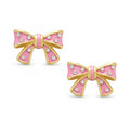 Bow Stud Earrings with Crystals (Pink)