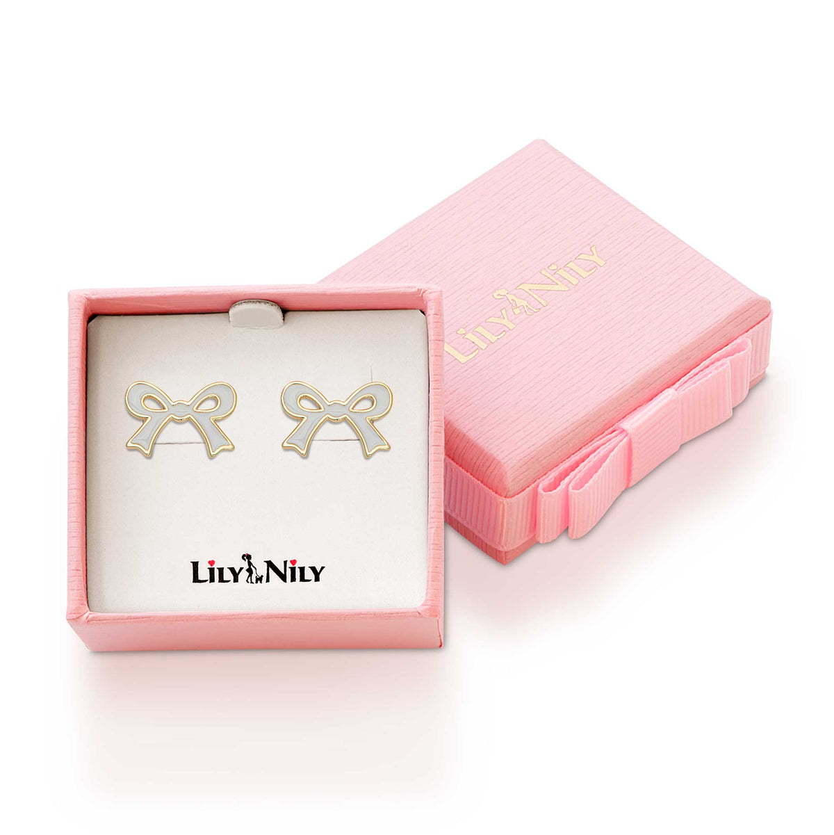 Flat Bow Stud Earrings (White)