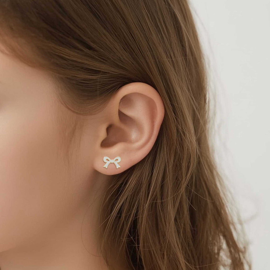 Flat Bow Stud Earrings (White)