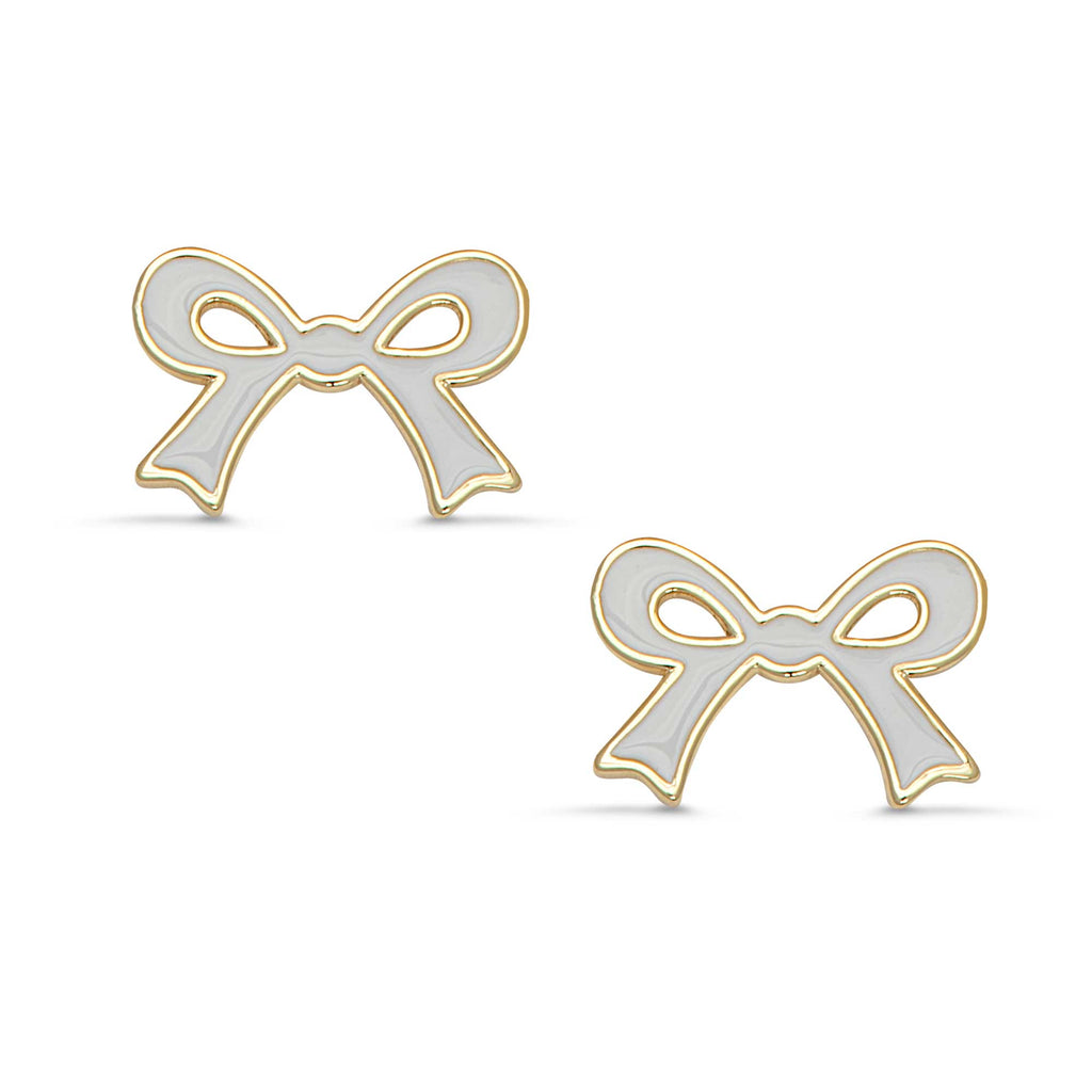 Flat Bow Stud Earrings (White)