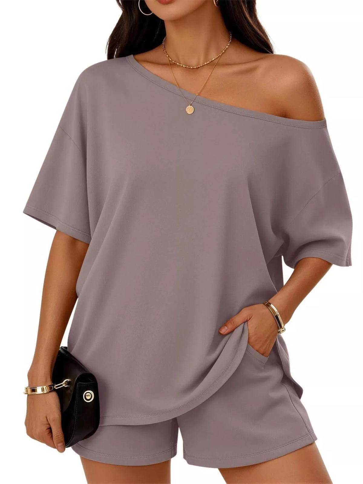 Boat Neck Tee and Shorts Set