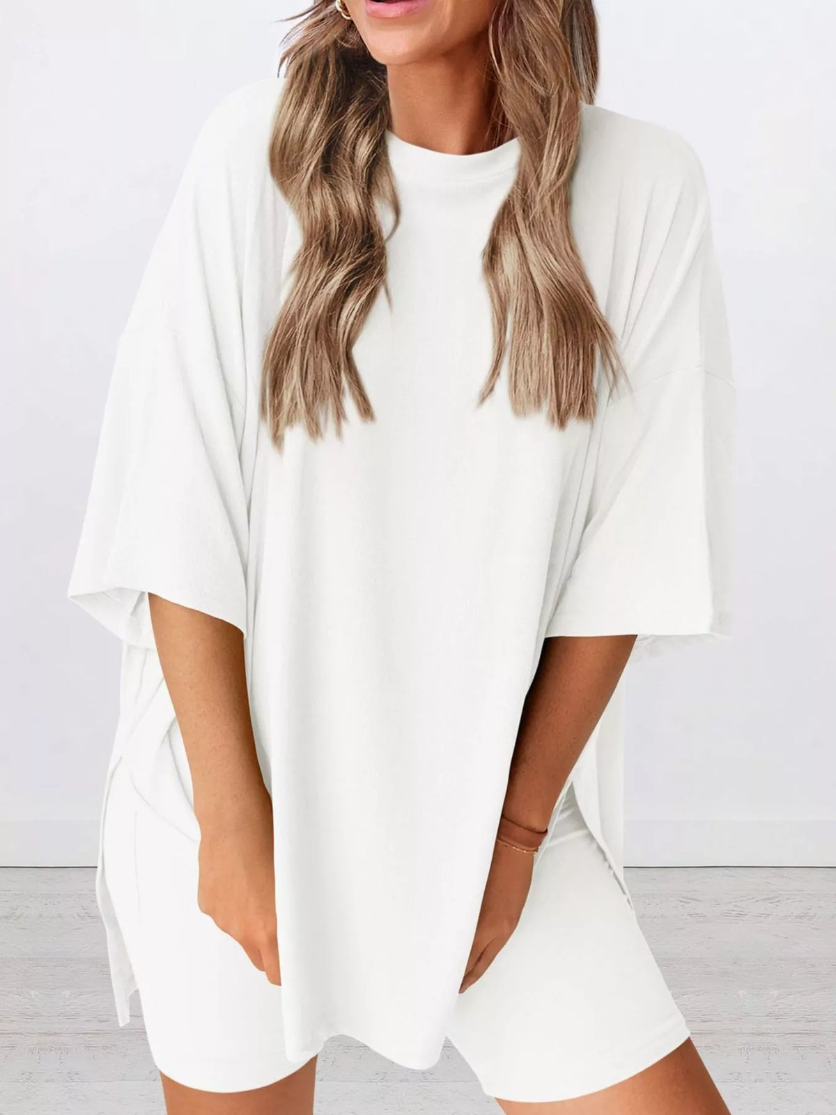Full Size Half Sleeve T-Shirt and Shorts Set Plus Size