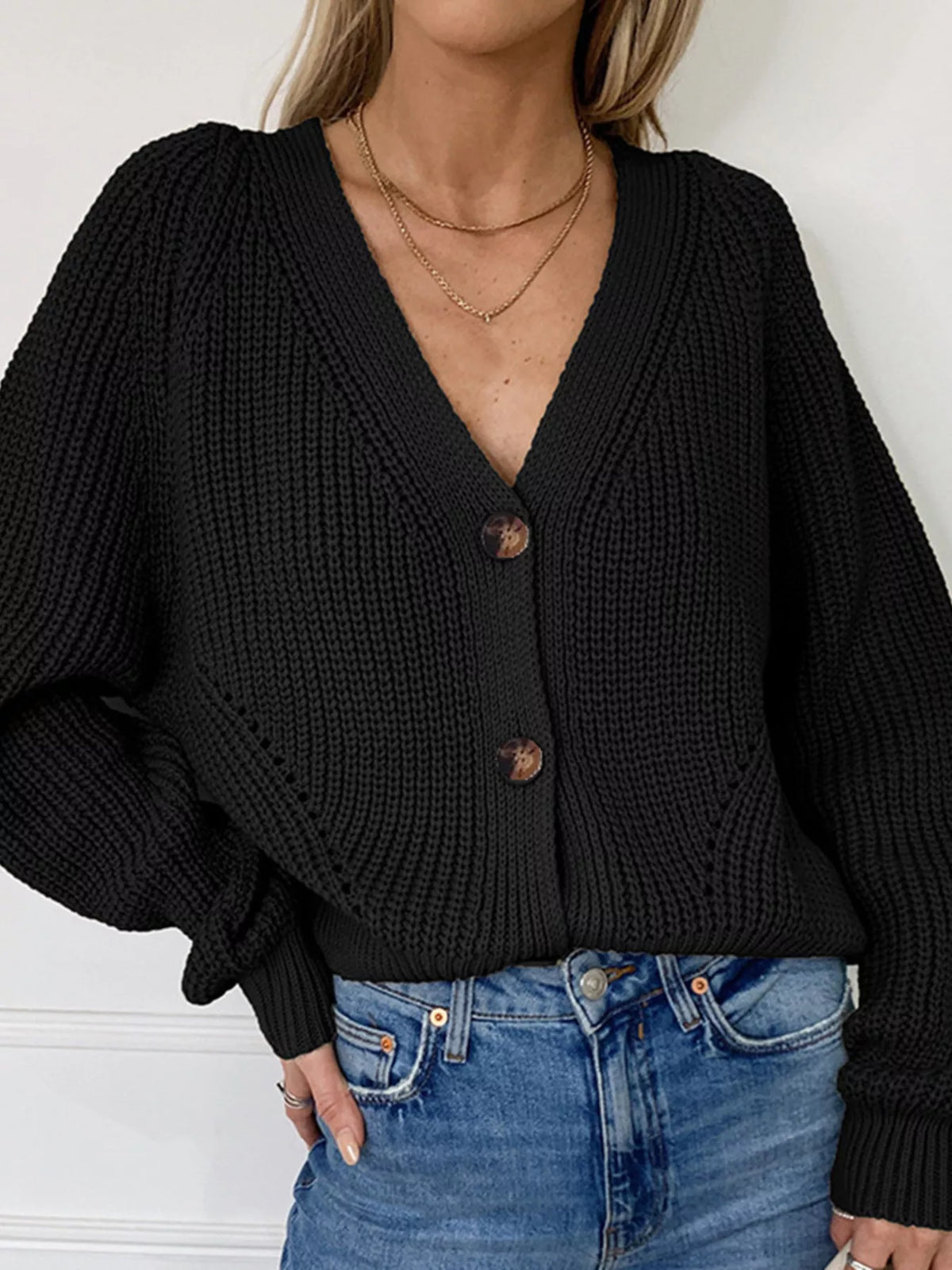 Full Size Chunky Knit Button-Down Cardigan Plus Size