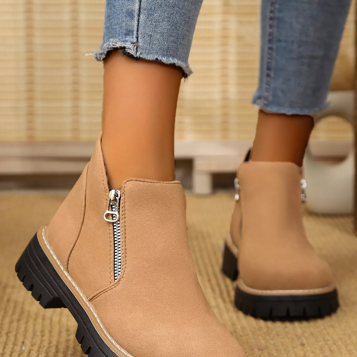 Ankle Boots with Zipper Accent